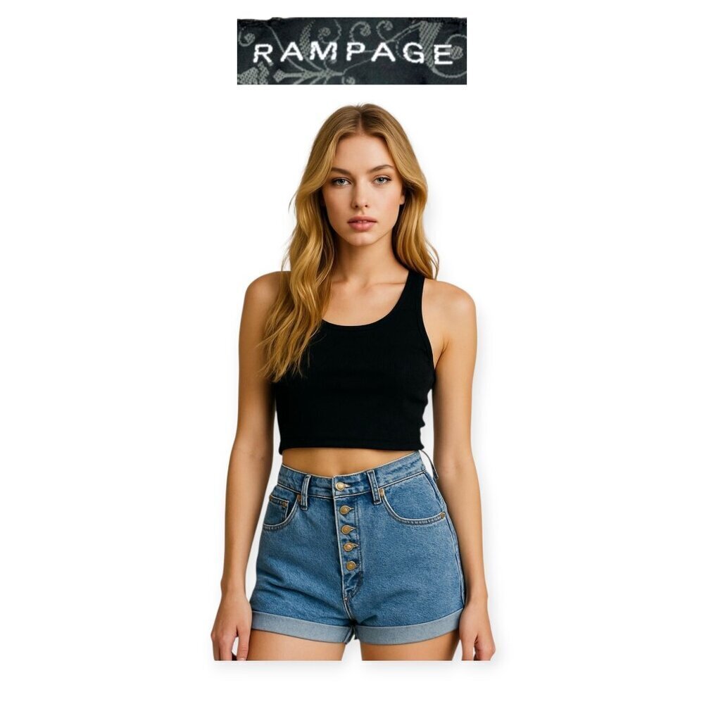 Vintage Y2K Rampage Denim Shorts Button Fly Mid Wash Cutoff Size 2 Women USA